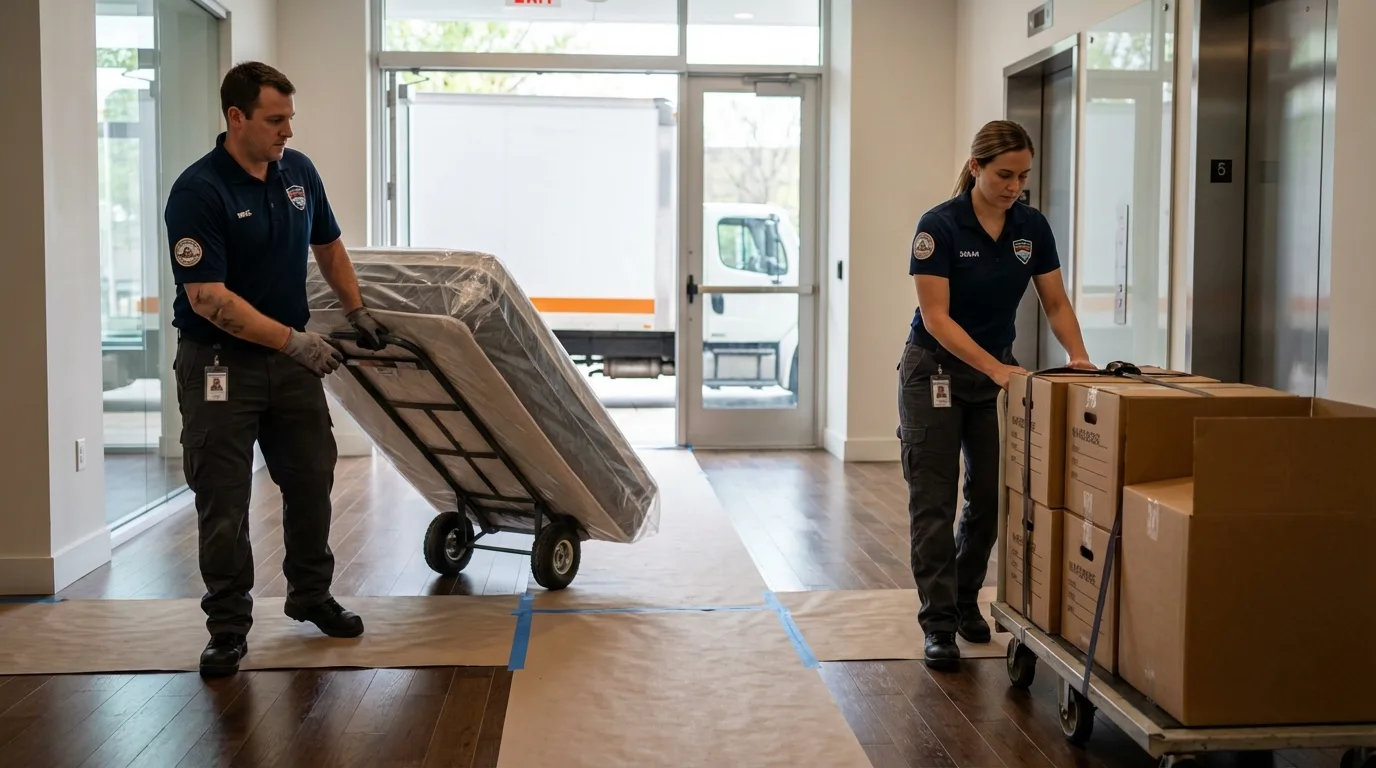Professional apartment movers loading elevator in Seward, NE