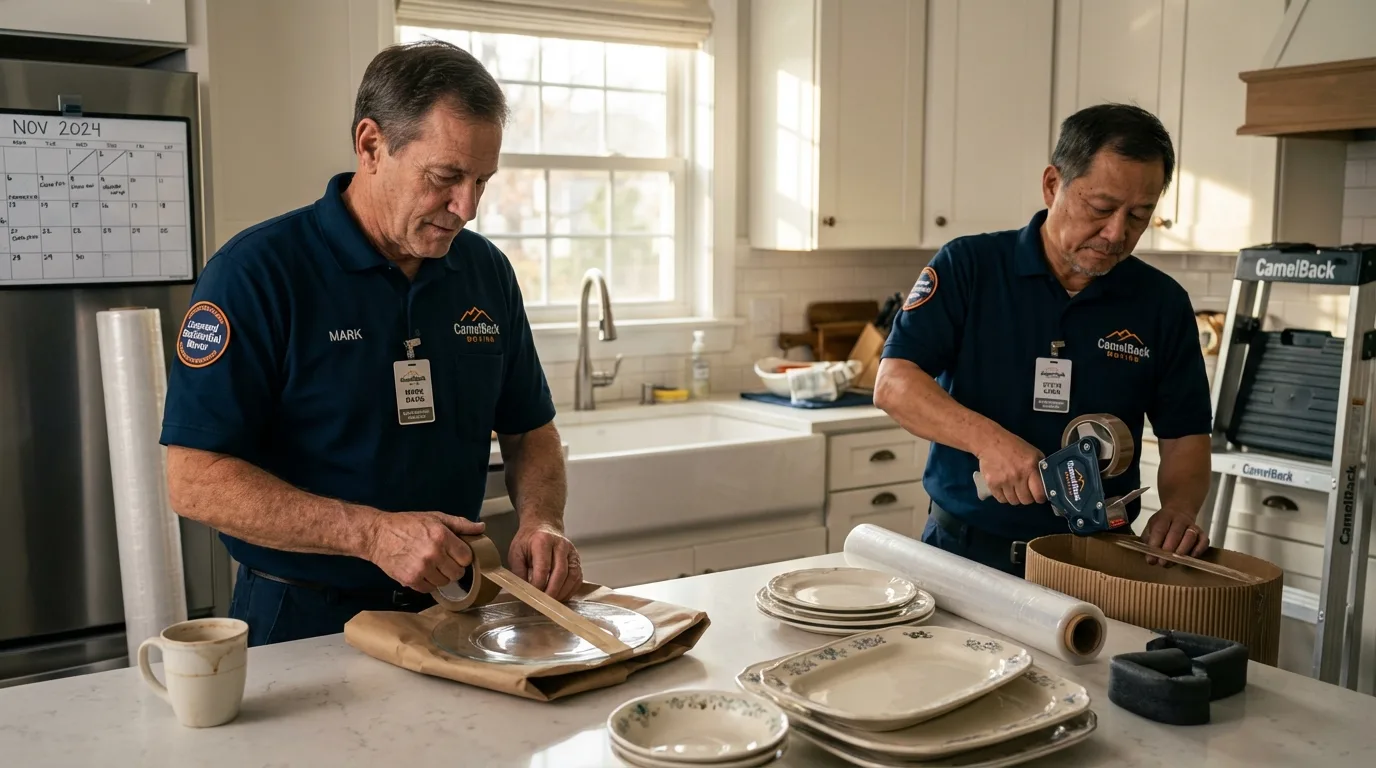 Professional crew packing kitchen dishware in Seward, NE